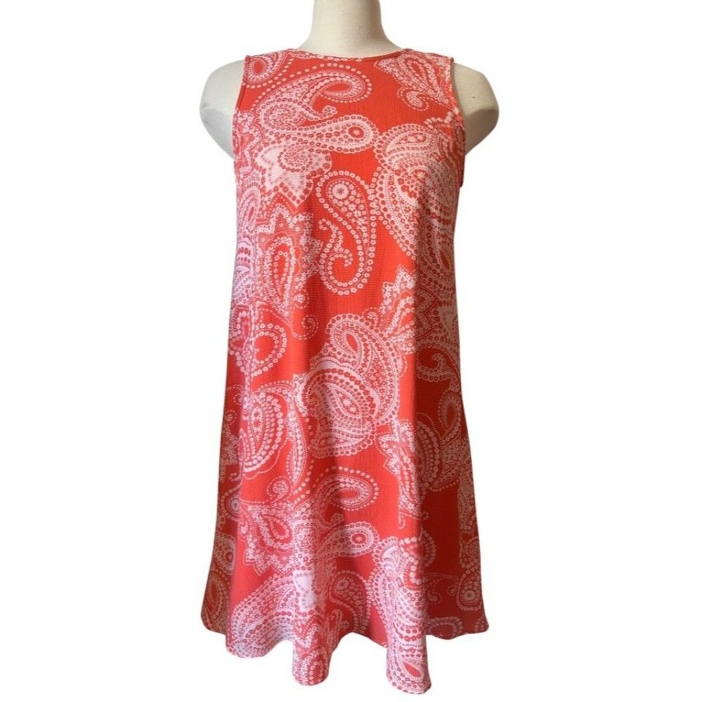 Studio One Sleeveless Paisley Career Dress Sz 8 (Medium) Orange White Paisley